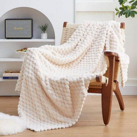Couverture en laine pour canapés ou lits - Couverture décorative jacquard à motif tortue 3D, adaptée à toutes les saisons (150x200 cm, beige)