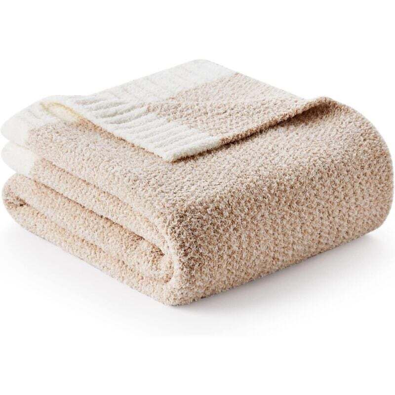 Couverture en microfibre beige mélangée de luxe, réversible, ultra douce, chaude et confortable, en maille douce, idéale pour les canapés, les lits