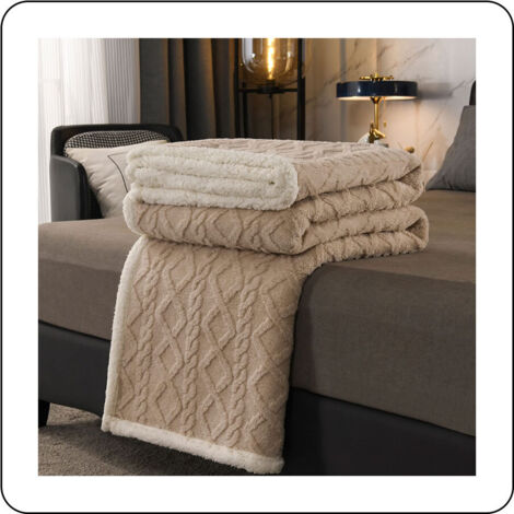 Couverture en peluche 150x200 cm, blanc camello, chaude et épaisse, idéale pour canapé ou lit en hiver
