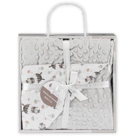 Couverture enfant 80x110 Oursons, microfibre grise à bulles en relief