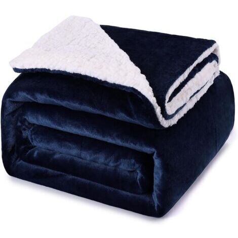 Couverture Epaisse 130cmX160cm, 480GSM Chaude et Confortable, Douce et Moelleuse, Sherpa Sheep, Lavable à la Machine Facile à Manipuler,Cadeau Pratique，Sherpa Bleu Marinedengyank
