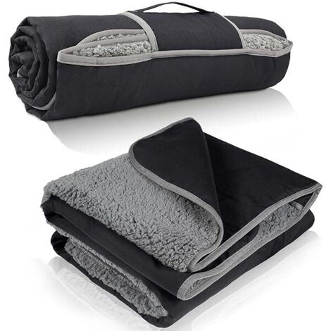Couverture Extérieure Étanche - Tissu Oxford 300D + Doublure Sherpa 220 Gsm - Pour Camping Plage Pique-Nique Concert Voiture Chien - 130 X 150 Cm