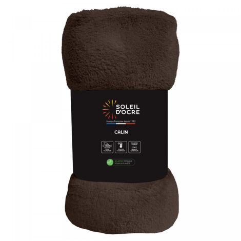 Couverture flanelle 220x240 cm CALIN brun, par Soleil d'Ocre