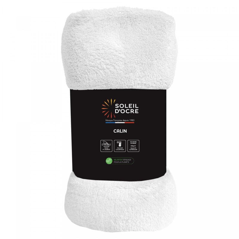 Soleil D Ocre - Couverture flanelle 180x220 cm calin blanc, par Soleil d'Ocre