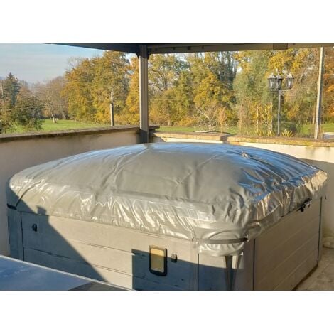 Couverture gonflable Sp'Ump pour Spa Extérieur - Spa Supérieur à 2,6m x 2,6m - Bâche Gris Clair - POOLCO