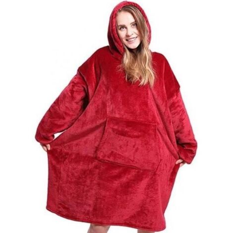 Couverture - Hiver - Version Rouge - Surdimensionnée - Avec Manches - Polaire