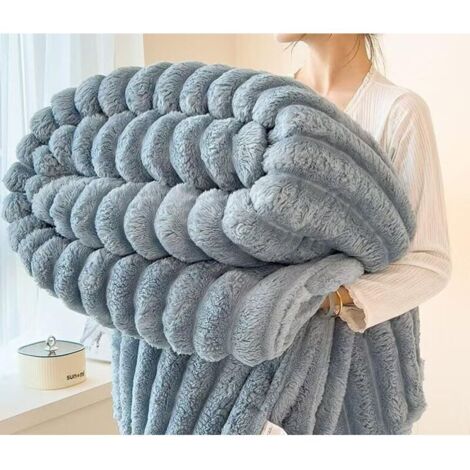 Couverture lapin pour femmes et adultes, couverture décorative épaisse et lourde, douce et moelleuse, idéale pour fauteuil, lit, canapé, salon (bleu gris, 200 x 230 cm, 1,22 kg)
