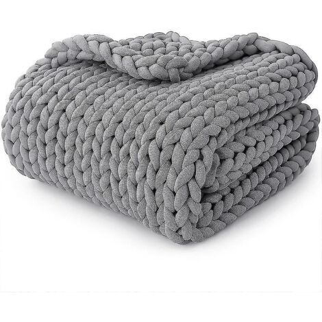 Couverture lestée rafraîchissante en tricot épais, faite main, gris clair