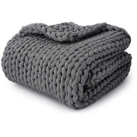 Couverture lestée rafraîchissante en tricot, jeté lesté en grosse maille fait main, gris