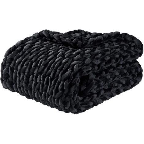 Couverture lestée rafraîchissante en tricot, jeté lesté en grosse maille fait main, noir