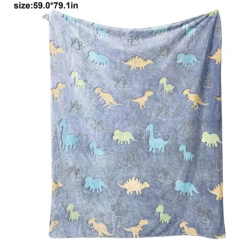 Couverture lumineuse phosphorescente pour enfants, douce et moelleuse, cadeau unique - dinosaure 70 x 100 cm - bleu