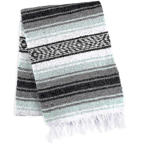 Couverture mexicaine artisanale tissée à la main, style serape, idéale pour la plage, le camping, les pique-niques et les activités de plein air (35 x 215 cm) - A