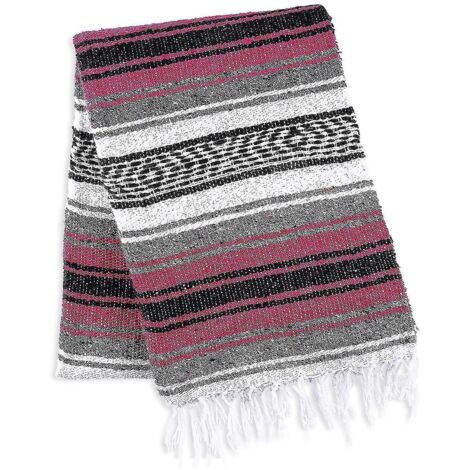 Couverture mexicaine artisanale tissée à la main, style serape, idéale pour la plage, le camping, les pique-niques et les activités de plein air (35 x 215 cm). Style bohème.