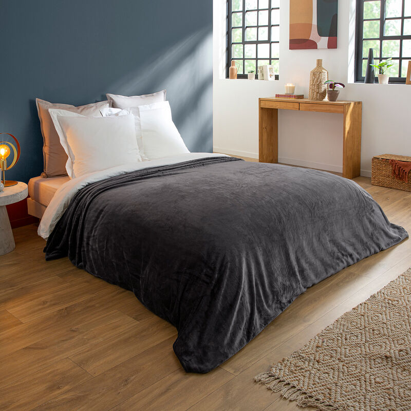 Couverture Polaire Extra Douce Coloris Anthracite - 220/240 - DODO