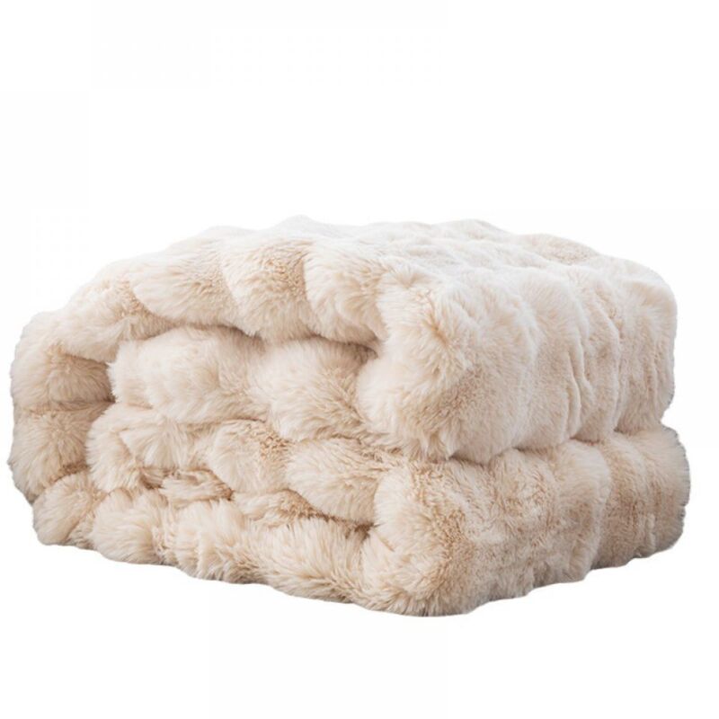 Couverture Moelleuse en Fausse Fourrure Beige Abricot - EINNENFFER - Douce et Chaude, 70×100cm pour Canapé, Fauteuil et Lit - Idéale pour Détente et
