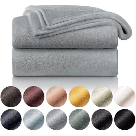Couverture moelleuse et douce - Couverture de haute qualité en polaire ultra-douce, idéale comme jeté de canapé, couvre-lit ou plaid de salon - 130 x 150 cm - Gris