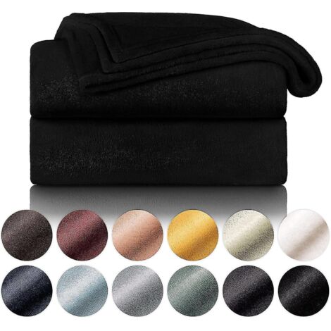 Couverture moelleuse et douce - Couverture de haute qualité en polaire ultra-douce, idéale comme jeté de canapé, couvre-lit ou plaid de salon - 130 x 150 cm - Noir