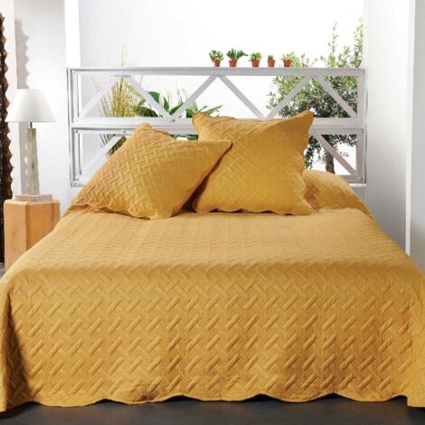 Couverture molletonné surpiquage graphique Jaune 150x150 cm