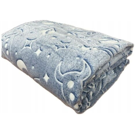 Couverture phosphorescente 150 x 200 cm Motif fusées sur fond gris fluo