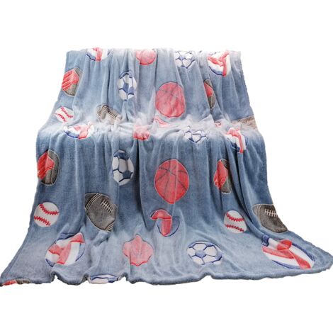 Couverture phosphorescente 150x200 Ballons de sport sur fond gris fluo