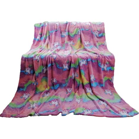 Couverture phosphorescente 150x200 Cheval sur fond rose fluo