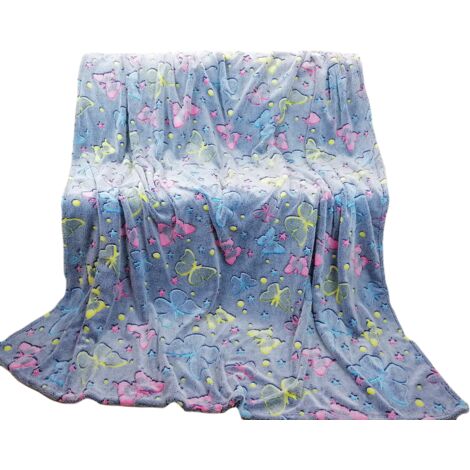 Couverture phosphorescente 150x200 Papillons Fluo Colorés