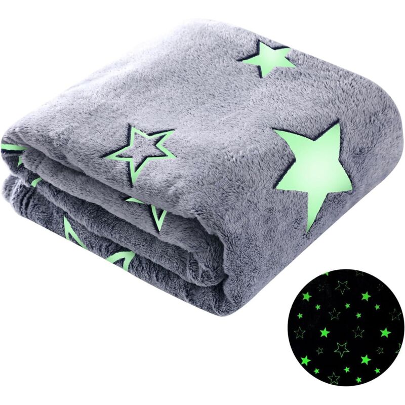 Couverture phosphorescente motif étoiles En flanelle douce de microfibre Plaid en polaire pour toutes les saisons 120 x 150 cm