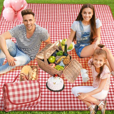 Couverture Pique Nique 200x200,Nappe Pique Nique,Natte de Plage,Imperméable,Tapis Pique Nique Pliable avec Poignée,pour Jardin,Nappe, BBQ,Randonnée,Voyage Couverture de Rouge Tapis de Plage