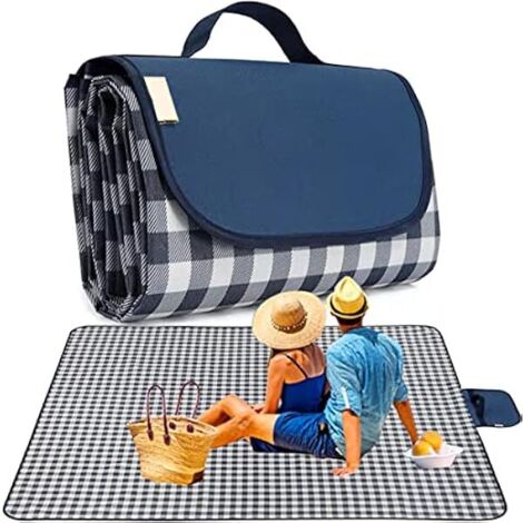 Couverture Pique-Nique - 203 x 152 cm - Imperméable Anti-Sable - Plieable Portable avec Poignée - Pour Extérieur Jardin Plage Randonnée Festival - 1 Pièce
