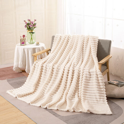 Couverture Plaid 100 x 150 cm Crème Flanelle Velours Jeté Housse de Lit Canapé Chambre Sofa Peut Ëtre Utilisé dans 4 Saisons 1 Pièce Douce Fourrure Polaire Douce et Chaude Voilage Bébé