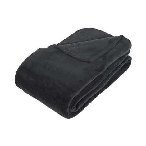 Couverture plaid 180 x 230 cm microfibre doux et chaud pour 2 personnes 100% Polyester coloris anthracite