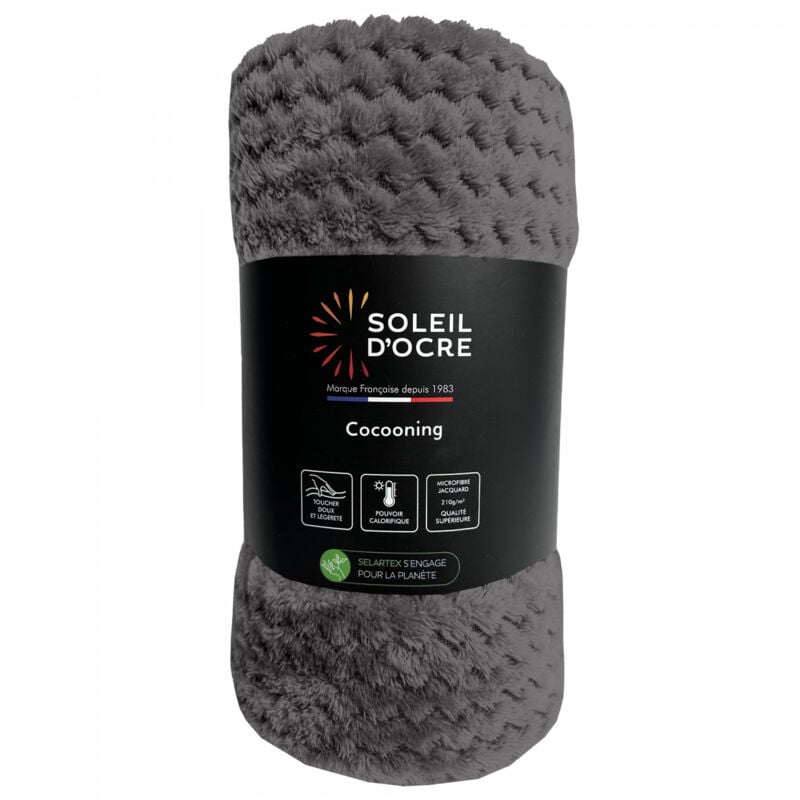 Soleil D Ocre - Couverture, plaid 220x240 cm cocooning gris, par Soleil d'ocre