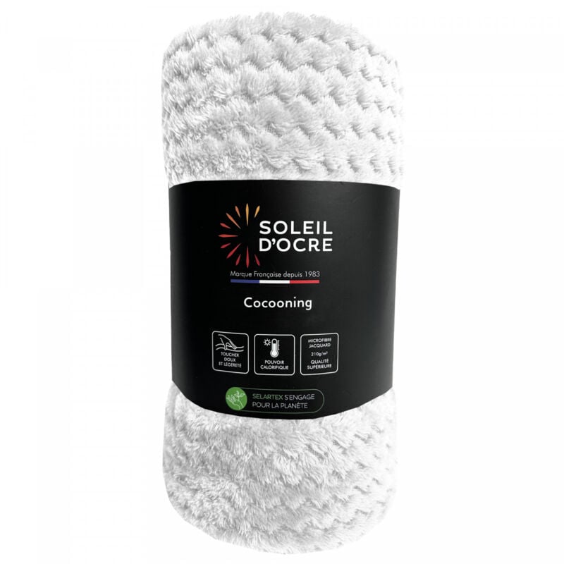 Soleil D Ocre - Couverture, plaid 220x240 cm cocooning ecru, par Soleil d'ocre