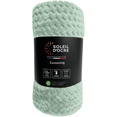 Couverture, plaid 220x240 cm COCOONING vert eau, par Soleil d'ocre