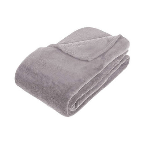 Couverture plaid microfibre 180 x 230 cm doux et chaud pour 2 personnes 100% Polyester coloris gris