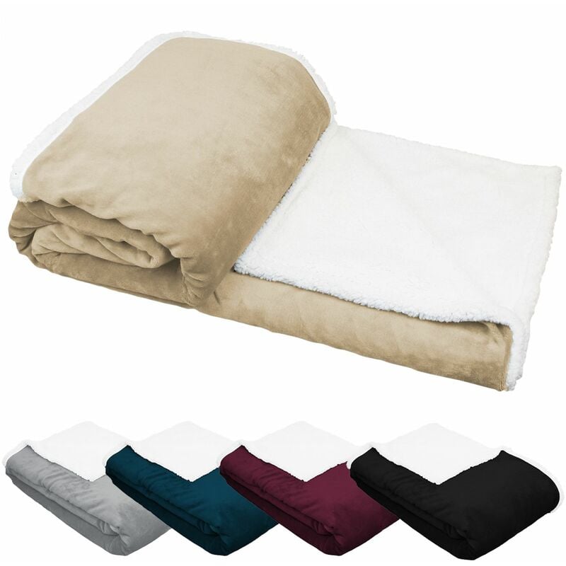 Couverture, plaid polaire 150 x 200 cm en flanelle et sherpa ultra doux - Beige Vivezen