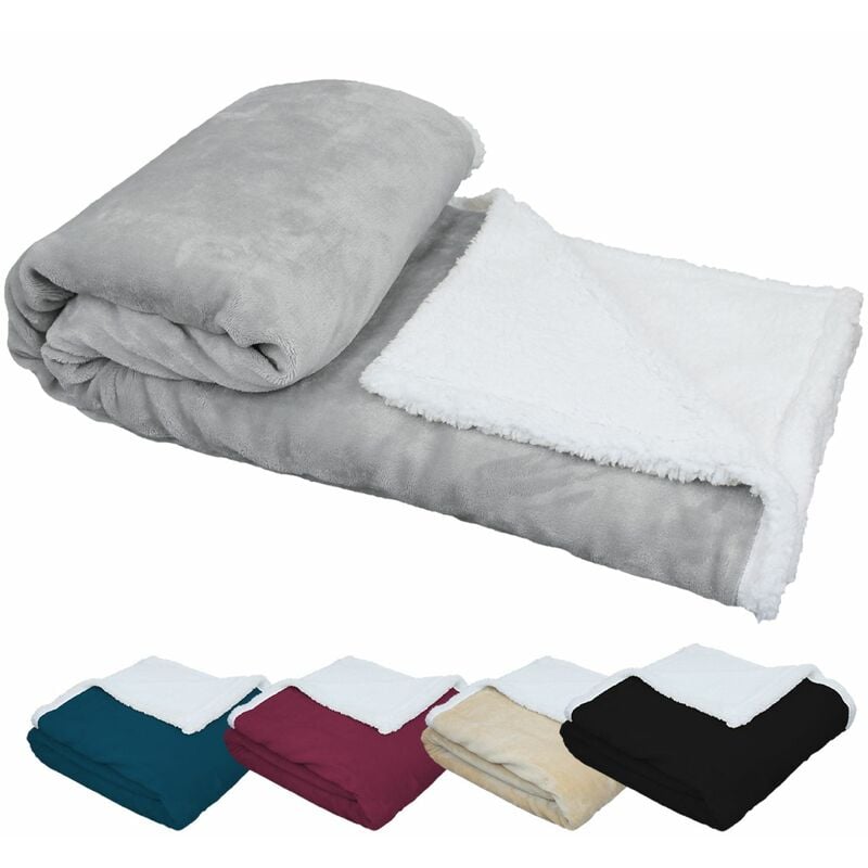 vivezen - couverture, plaid polaire 220 x 240 cm en flanelle et sherpa ultra doux - gris gris