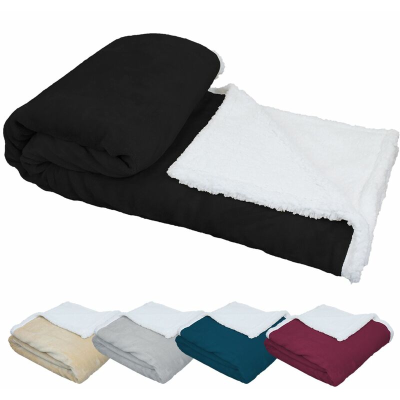 Couverture, plaid polaire 150 x 200 cm en flanelle et sherpa ultra doux - Noir - Vivezen