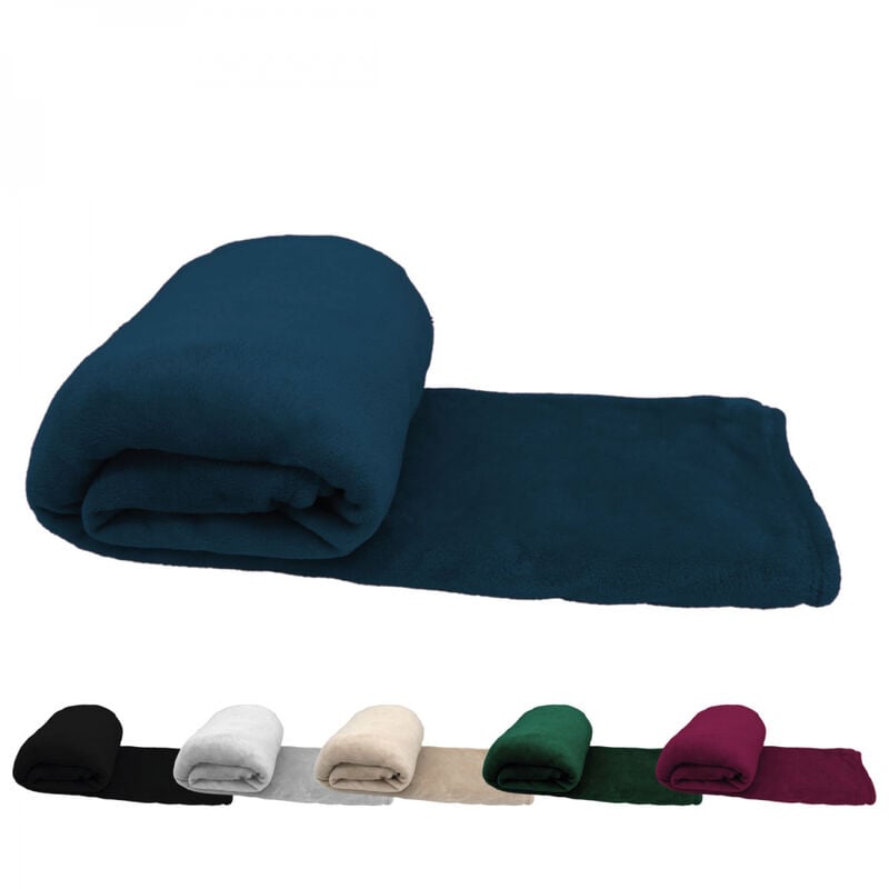 Couverture, plaid polaire 220 x 240 cm en flanelle ultra doux - Bleu Vivezen