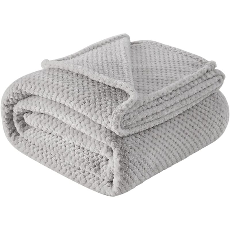 Couverture Plaid Polaire pour Canapé Lit Voyage en Plein Air Couverture Moelleuse et Duveteuse pour Toute Saison Gris 150x200cm