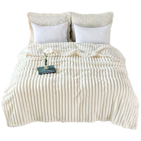 Couverture Plaid Polaire pour Canapé Lit Voyage en Plein Air 200 x 230 cm Couverture Moelleuse et Duveteuse Toute Saison Beige