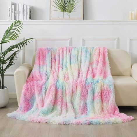Couverture Polaire 130x160 cm, Plaid Arc-en-Ciel Ultra Chaud, Jeté de Canapé, Couverture en Fausse Fourrure Chaude et Arc-en-Ciel 13