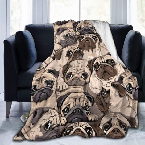 Couverture polaire à carreaux marron pour canapé, 130 x 150 cm, imprimée, motif chien.