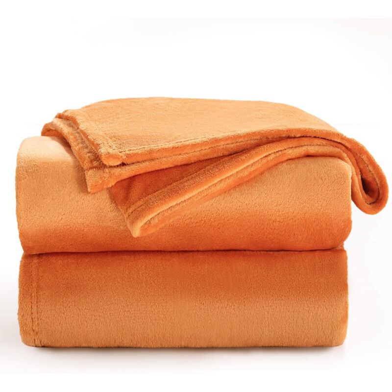 Couverture polaire à carreaux orange 150 x 200 cm - Couverture douce et chaude pour le lit ou le canapé