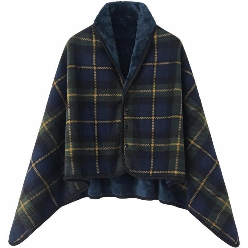 Couverture polaire convertible 100140cm avec bouton, cape châle pour lit/canapé/voiture, hiver, motif carreaux