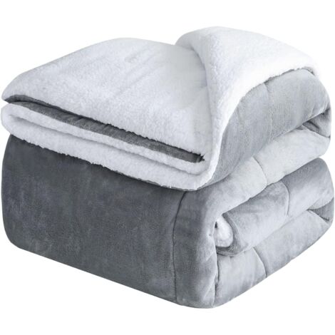 Couverture polaire grise 150×200 cm, flanelle épaisse microfibre, chaude, durable, pour canapé ou lit