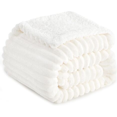 Couverture Polaire Hiver en Sherpa Doux 150x200 Blanc pour 2 Personnes Chaude