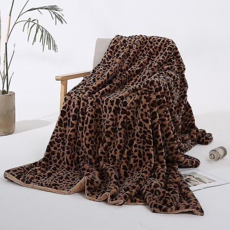 Couverture polaire imprimée léopard, couverture lapin, couverture de canapé en polaire cristal, couverture de sieste - 130 x 160 cm - jaune marron