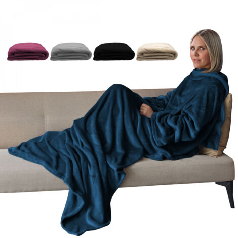 Couverture polaire plaid intégral avec manches et poche - Adulte 210 x 140 cm - Bleu - Vivezen