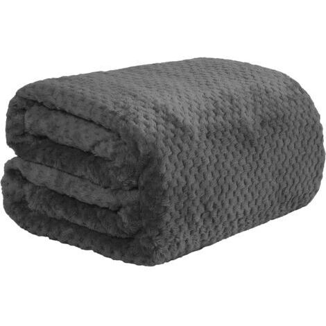 Couverture polaire pour canapé-lit, douce, douillette et chaude, nid d'abeille, gaufrée, lit double, jeté de lit léger en fausse fourrure, gris anthracite - 150 x 200 cm